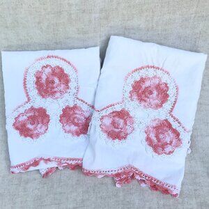 Peach & white hand crocheted Pillowcases - 1 pair
